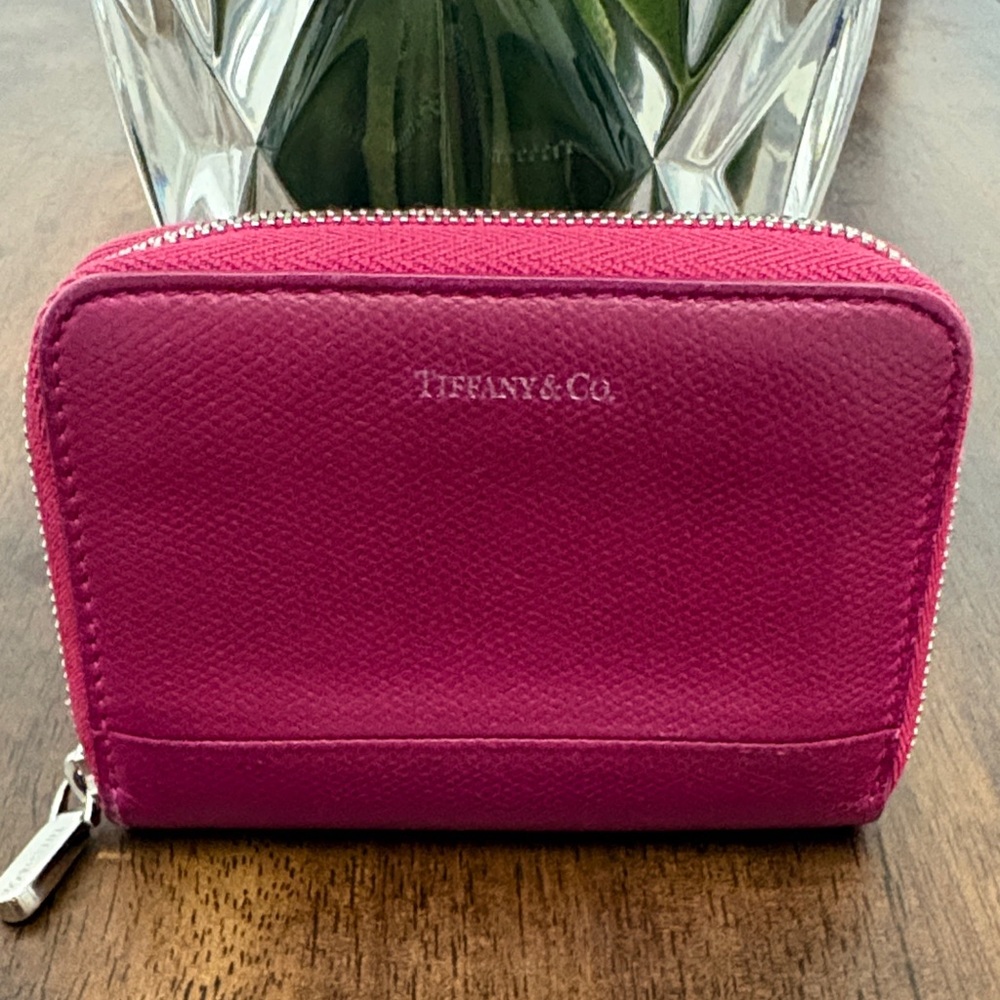 Tiffany & Co. Leather Zip Wallet Pouch Color: Raspberry in Euc.